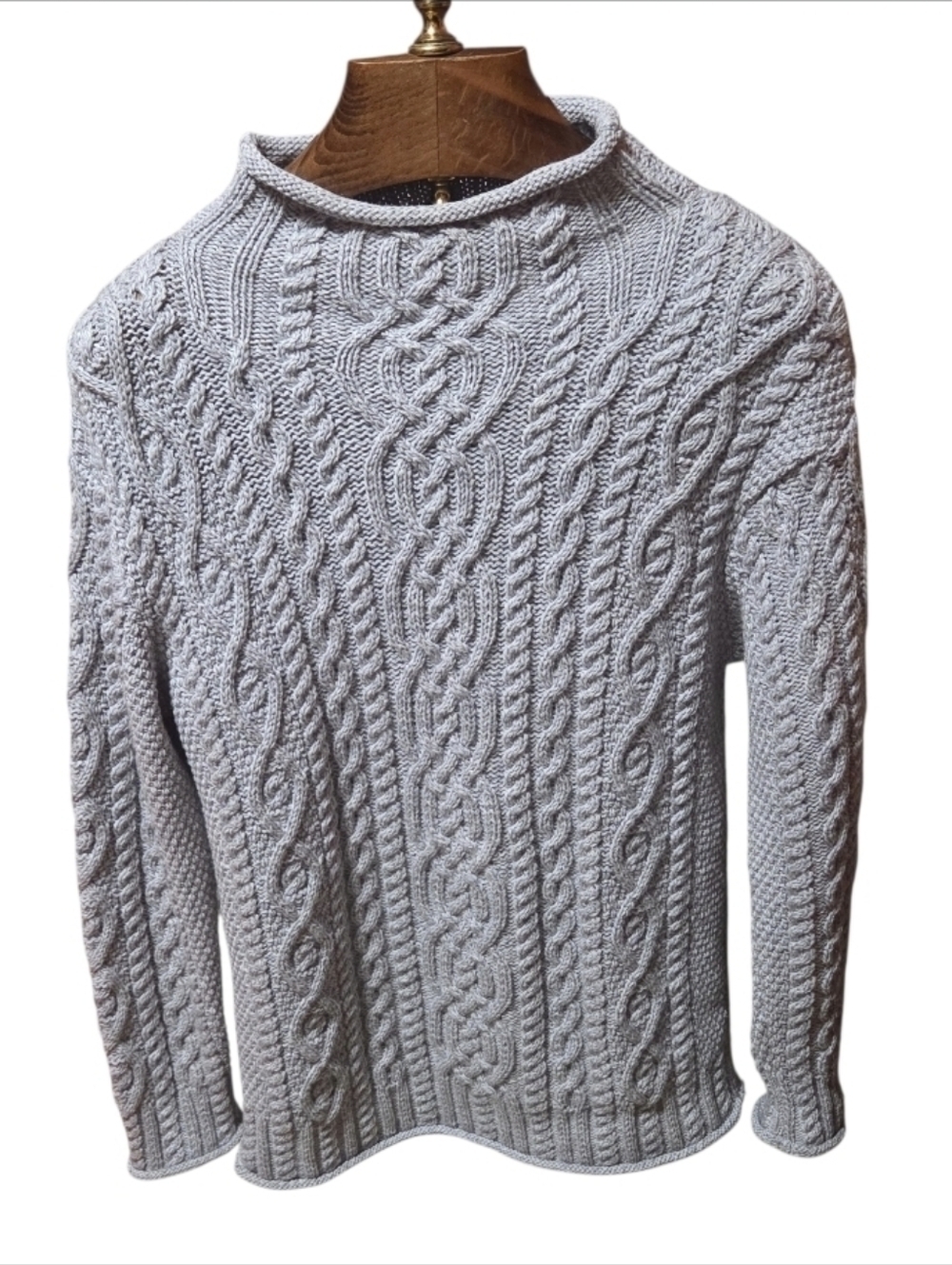 Aran Mor Irish Rollneck Cable Knit Tunic Gray Sweater Size Large